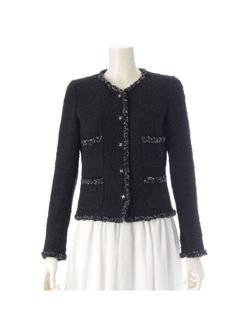 Chanel 07P Tweed Coco Buttons Collarless Jacket Black 34